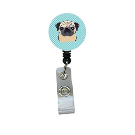 CAROLINES TREASURES Checkerboard Blue Fawn Pug Retractable Badge Reel BB1200BR